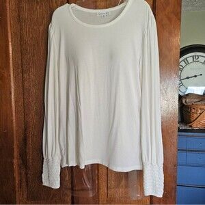 Ophelia Roe Women's M Off White‎ Sheer Cotton Blouse with Wrist Detail - Soft